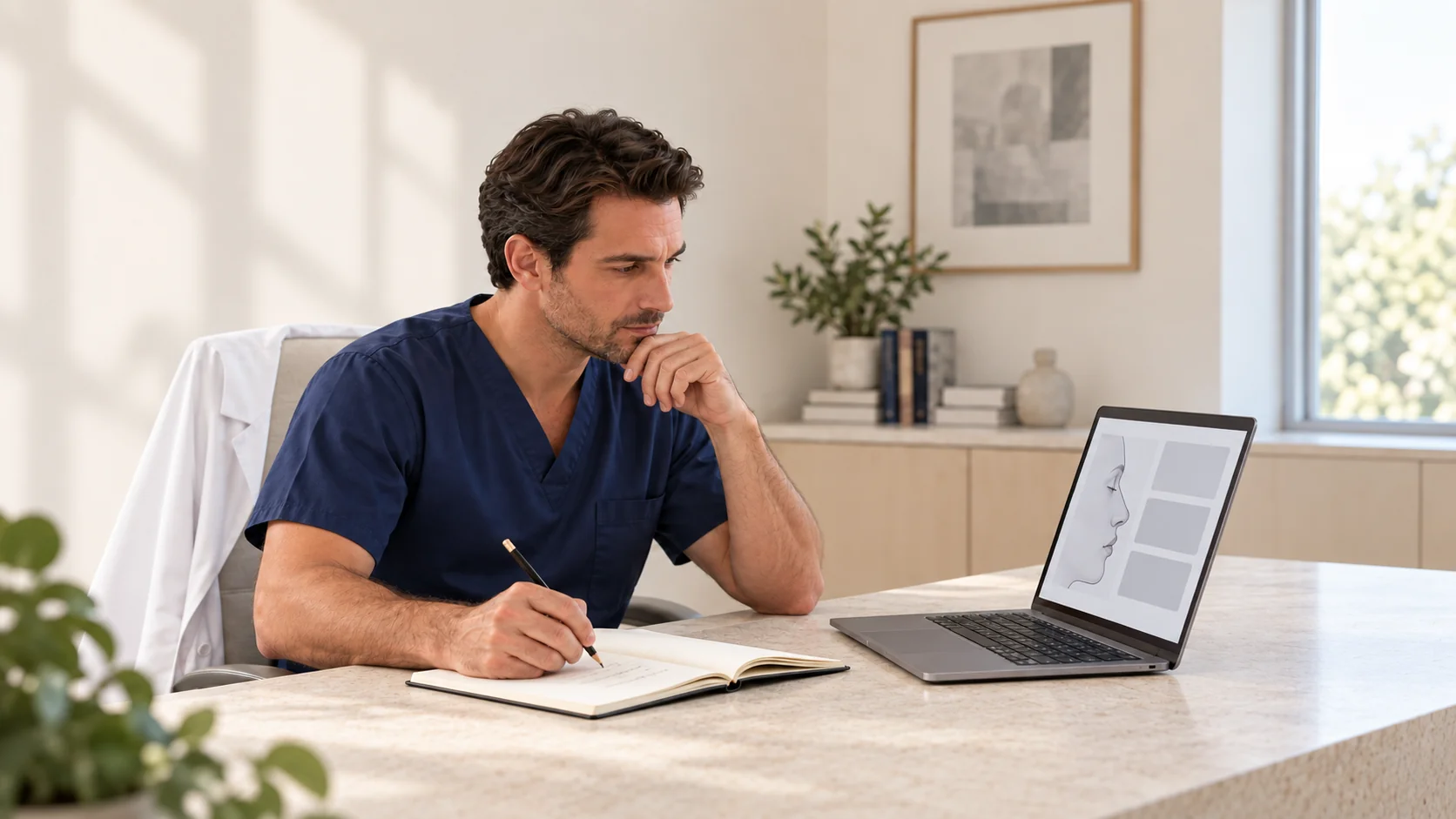 A fictional clinician reviews educational material for functional nose surgery.