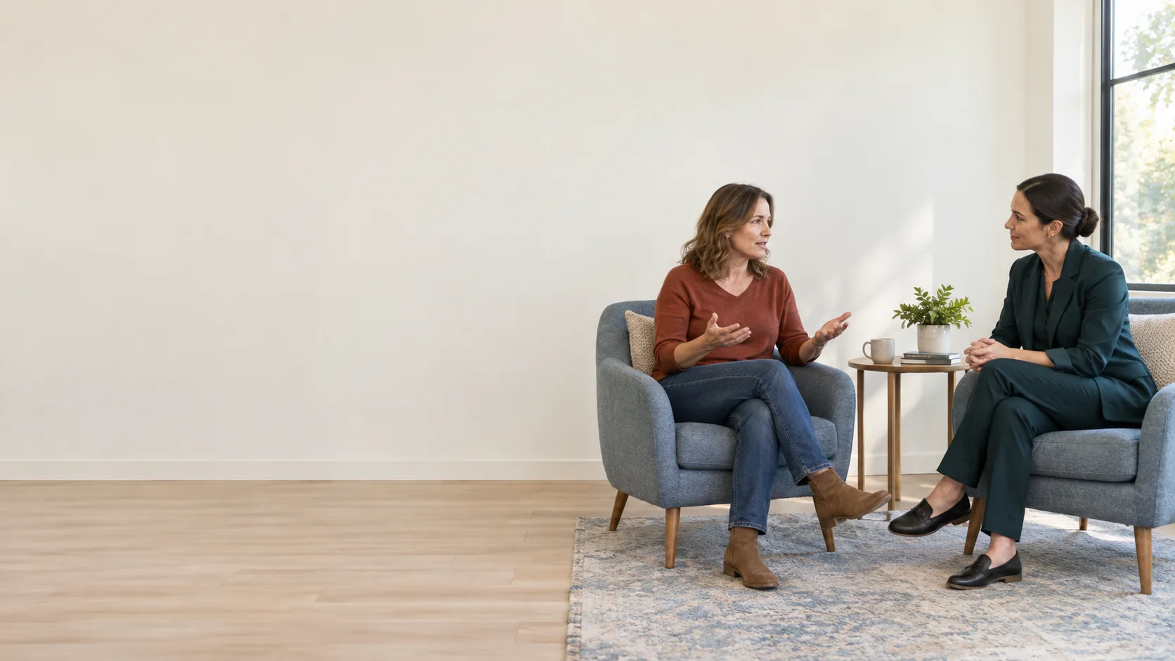 An adult in a calm indoor setting.
