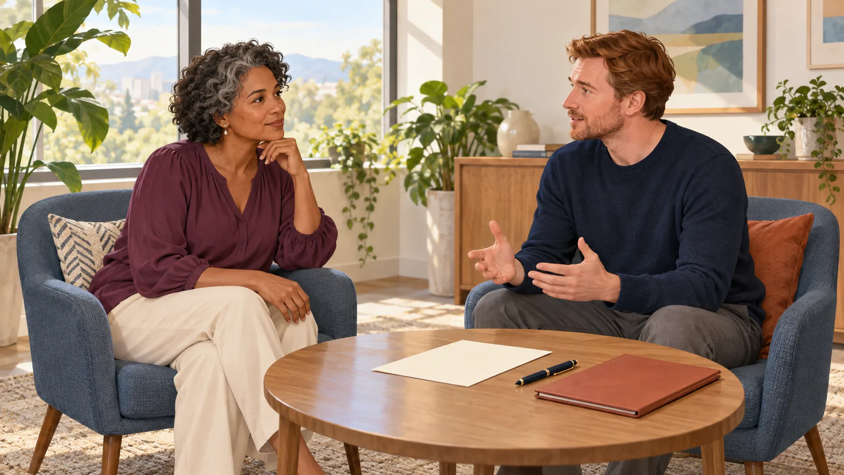 A fictional scene of personal consultation-question preparation.